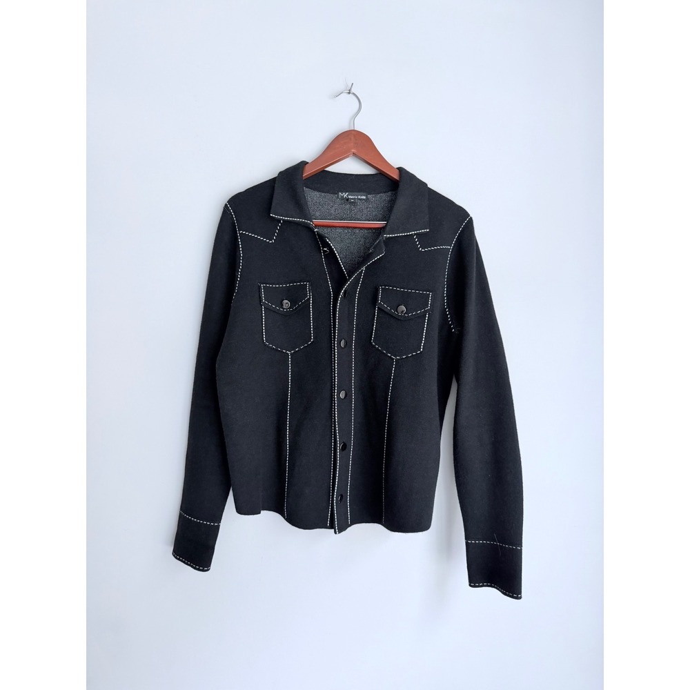 Women's Metric Knits Black Snap Front Knit Shirt Jacket Size M